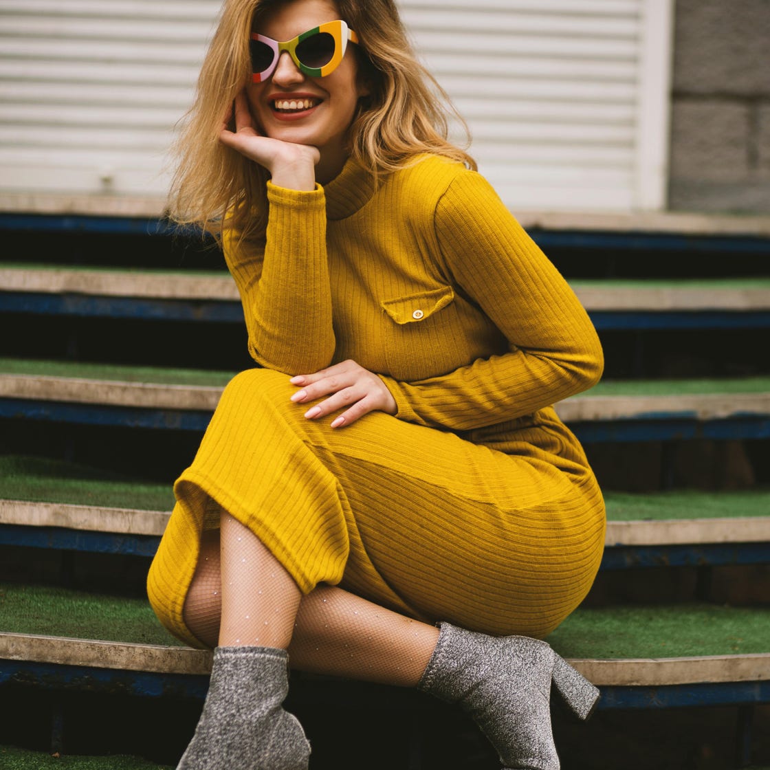 Robe Jaune à Manches Longues Pour Femme